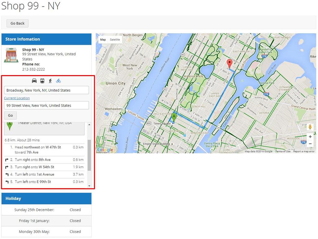 Store page Store page will contain details of particular store with store description, address. You can also have the direction finder supported by map.