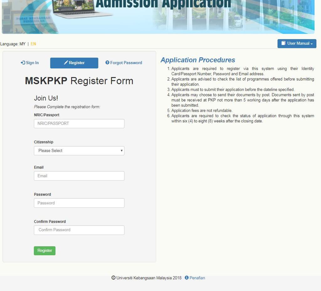 . PENDAFTARAN Registration Skrin untuk pendaftaran pengguna baharu. Screen for new user registration. Lengkapkan butiran. Complete the details.