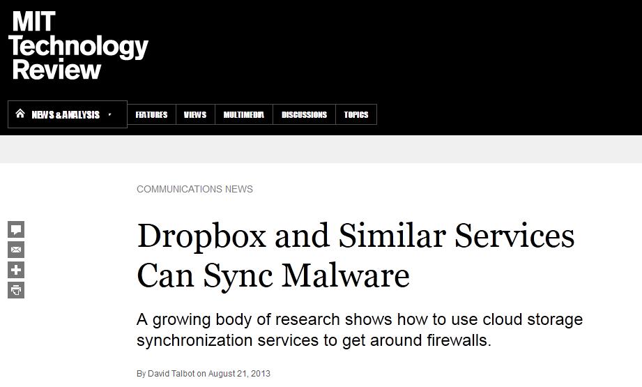27 Tactic: Be Wary of Dropbox and Other Cloud Services From Citadel Weekend Vulnerability & Patch Report: Citadel warns against relying on Dropbox security.