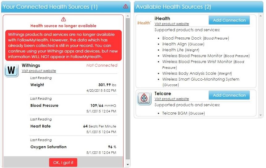 Health Sources To disconnect a health source, click Remove Connection from the health source displayed in Your Connected Health Sources.