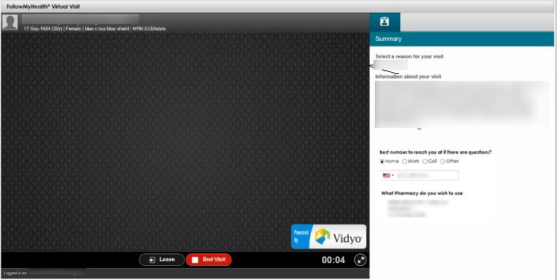 Chapter 7 On-demand video visits 14. (Optional) Leave the video session. If you want to leave the visit during the session, you can rejoin the same session. Click Leave to close video window.