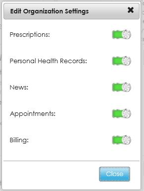 Chapter 5 Static toolbar Turn on and off clinic settings that you want to include in your connection by clicking. 4. Click Close.