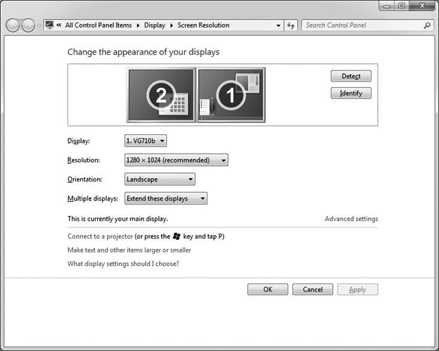 Extending Video to the Add-On Display To extend the video of the primary monitor to the add-on monitor, follow the steps below: 1. Open your computer s Display Settings page. 2.