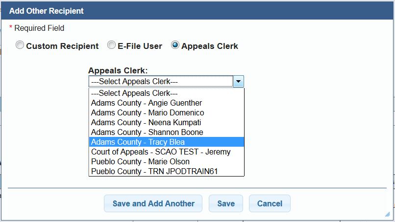 8a 9 9a 9. Select the Appeals Clerk radio button and select from the dropdown. a. To save the information press Save, to exit and cancel click Cancel.