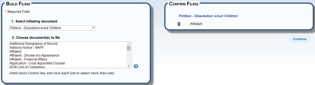 Once all parties are added, select the Continue button to proceed. b FILE NEW TRIAL COURT CASE FILE BUILDER 3a 3b 2 