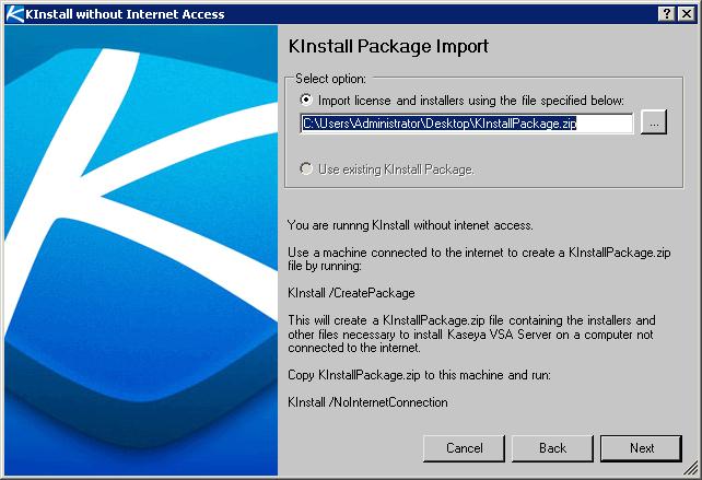 Command Line Options Import license and installer using the file specified below - You are running the KInstall.exe for the first time or want to run it from scratch.