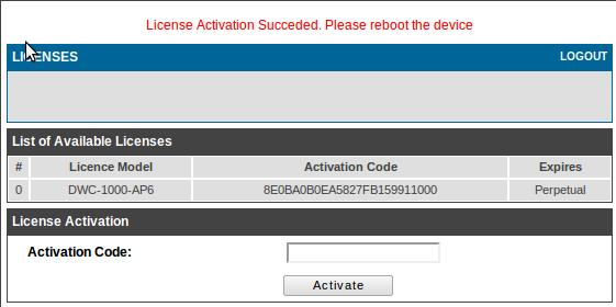 Maintenance 4. Click Activate. The activation code appears under List of Available Licenses. Sample Activated License 5. In the Activation Code text box, enter the Activation Key. 6. Click Activate. After the license is activated, a page similar to the following shows the activated license.