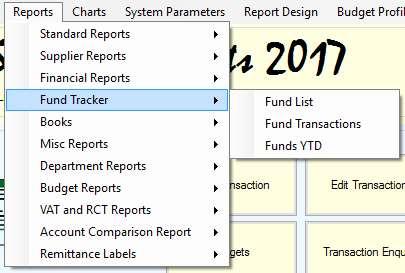 Selecting Fund Tracker from the Main Menu displays all the Funds with the amounts allocated.