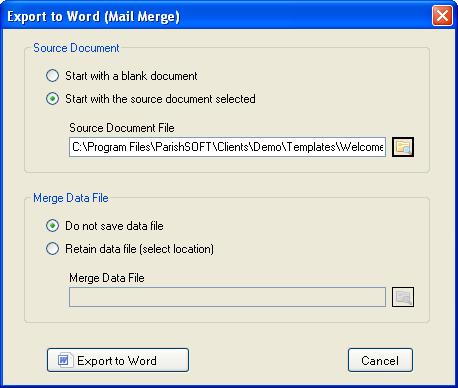 20 Merge Query to Word Parish IQ lets you create a Mail Merge using your query results. Be sure that your query contains the columns (i.e., fields) that you will need to deliver your merged document (i.