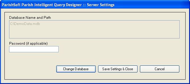 Change Database lets you explore your network or hard drive to select another database to query using Parish IQ.