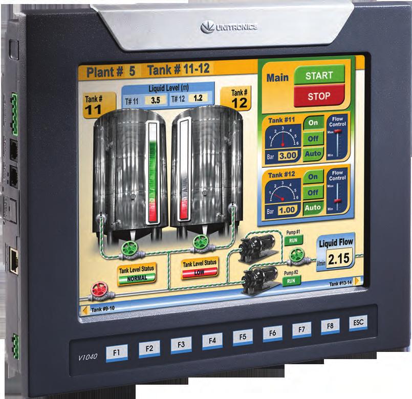 Features: HMI Up to 1024 user-designed screens 500 images per application HMI graphs - color-code Trends Built-in alarm screens Text String Library - easy localization Memory and communication