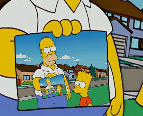 1. (1 pt) Homer Simpson is holding up a picture to Bart as shown below. Briefly explain what big computational principle he is illustrating. 2. (2 pts) Let's reconsider the Towers of Hanoi problem.