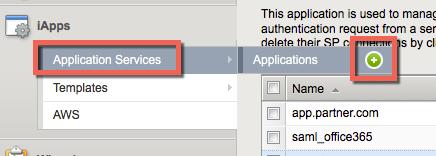 2. In the resulting New Application Service window, enter saas as the Name 3. Select f5.saas_idp.v1.0.
