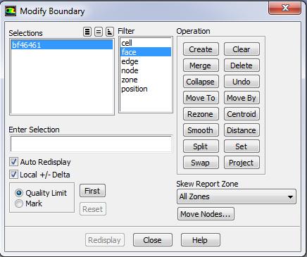 Selection in the Bounds tool Select delta