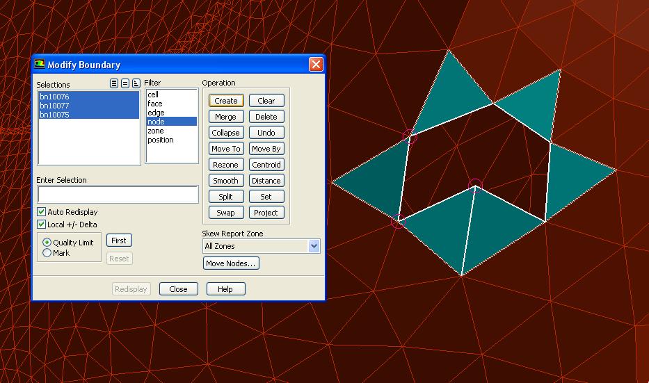 Using Node Filter to Fix the Holes Now you will try to fix the holes. In the Display Grid dialog box select the group _car from the Face Zone Groups.