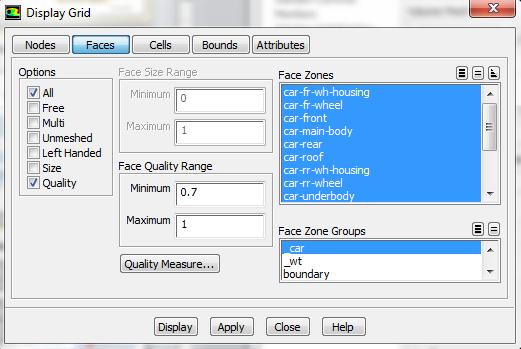 Enable Quality in the Options group box. Select _car In the Face Zone Groups list.