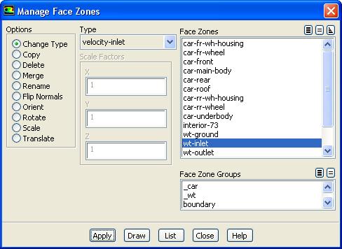 List will print info on the cell zone to console Boundary Manage In the Manage Face Zones dialog box you can change the face zones to a boundary condition type.