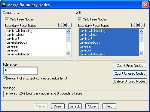 Merge Nodes Open Boundary Merge Nodes... This option will merge the nodes within a specific tolerance.