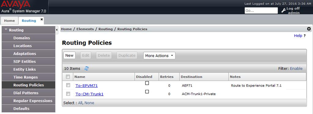 7.6. Configure Routing Policies On the left pane, select Routing Policies. To add a new routing policy, select New.