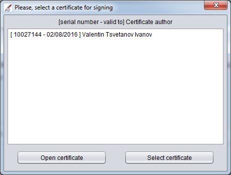 1) Select a certificate and click the Select a certificate button.