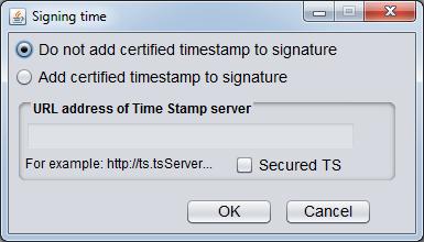 In the field URL address of Time Stamp server enter the address for