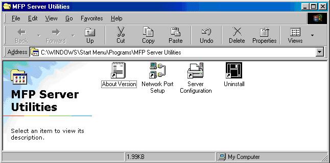 10.2 Server Utilities After the installation is completed, there will be three utilities and a text file in the MFP Server s Program folder.