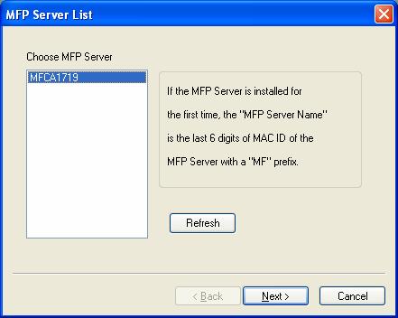 9. Enter the User Name and Password of the MFP Server you have