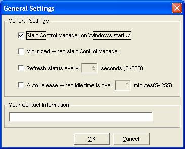 4.5 Option Settings 4.5.1 General Setting Start Control Manager on Windows startup -- Execute the MFP Server Control Manager when Windows starts every time. By default, it is enabled.