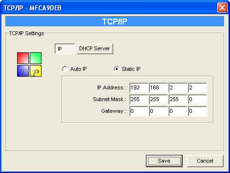 5.6 TCP/IP Configuration Double Click TCP/IP icon and the TCP/IP configuration window will pop-up. This device supports DHSP server/client and fixed IP.