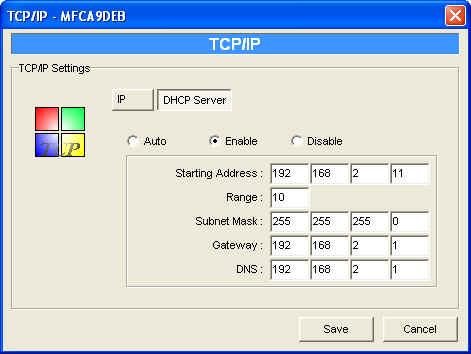 Subnet Mask: 255.255.255.0 Auto IP The IP Address information of the MFP Server obtained from DHCP Server will be displayed in the address field.