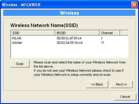 The list is the scanned active wireless stations. Select a wireless station in the list and click Next.