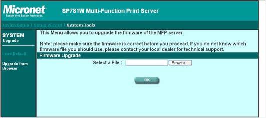 6.5.2 Upgrade Firmware from Browser You can upgrade new firmware for this MFP Server in this page.