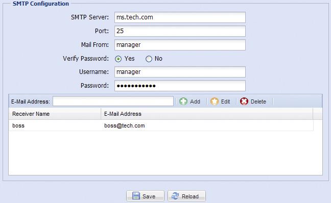 3.2.5 MAIL Enter the detailed e-mail information and click Save to confirm. The information you set here will be applied when Email is selected in Trigger Trigger.