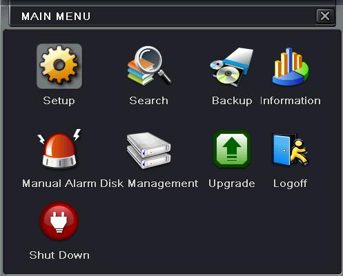 controller to display the main menu. Clicking Setup icon will pop up the configuration menu: Fig 4-2 Main Menu 4.