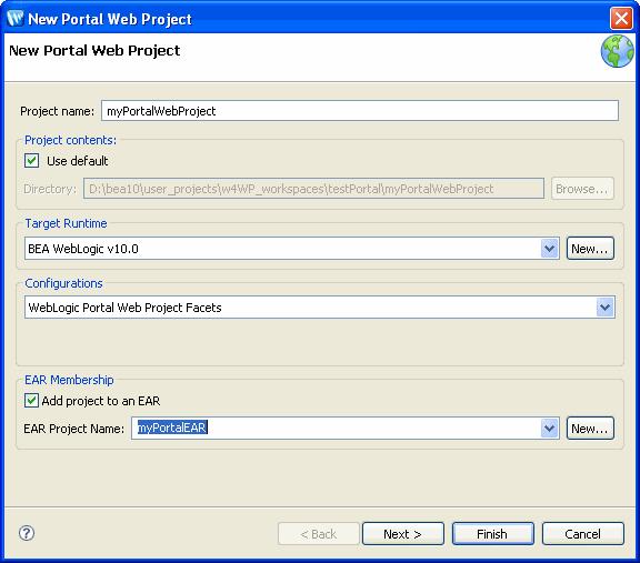 Tutorial Steps 3. Click Finish. The Portal EAR Project is now associated with the server. To verify this, in the Servers view you can expand the server node to view the server s associated projects.