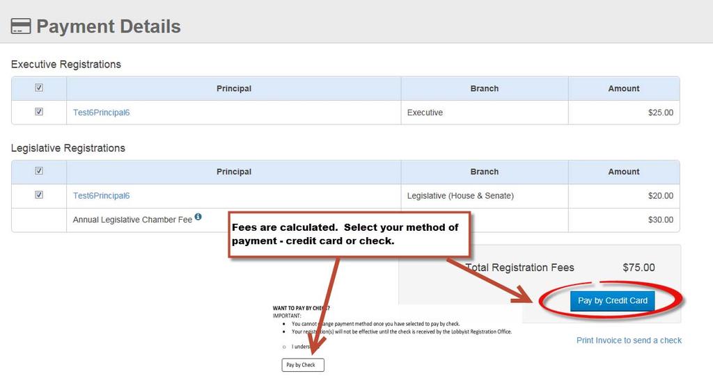 32. The payment details screen opens. Renewals do not require an oath.