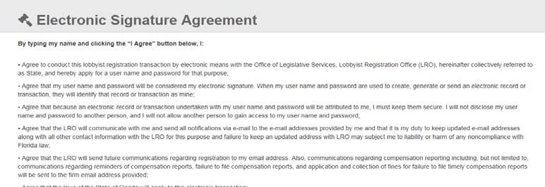 7. The electronic signature agreement appears.