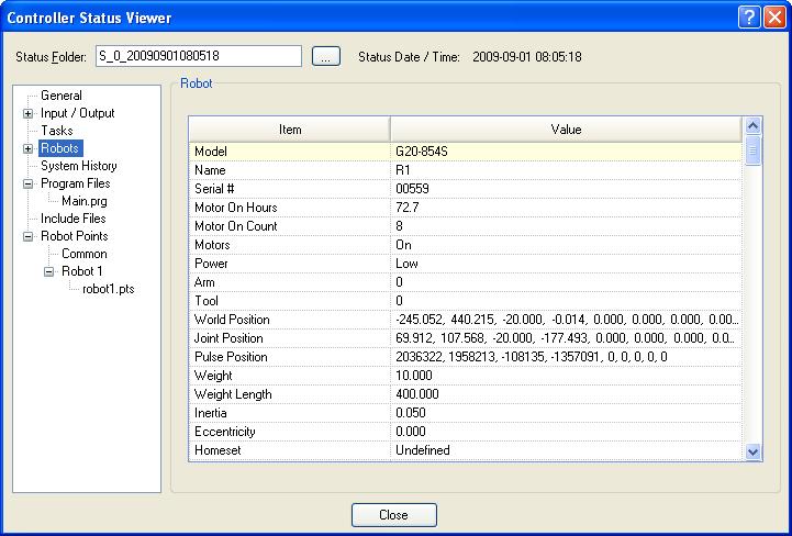 View Controller Status Click the View Controller Status button to view the status data stored from a previous status export (see the Export Controller Status section above).