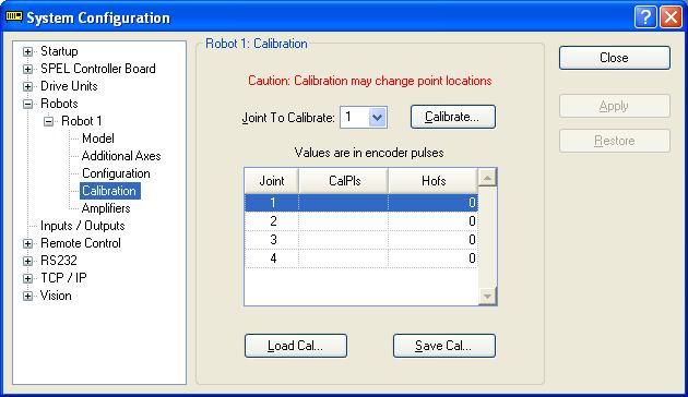 5. The EPSON RC+ 6.0 GUI Setup: System Configuration: Robots: Robot**: Calibration Page You can calibrate each joint of the robot from this page.