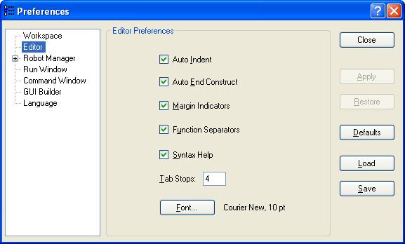 5. The EPSON RC+ 6.0 GUI Setup: Preferences: Editor Page This page is used to configure your preferences for the program editor windows.
