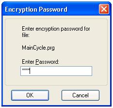 Each encrypted file can have its own password, or you can choose to encrypt multiple files with one password. You can encrypt program files, include files, Vision Guide, and GUI Builder.