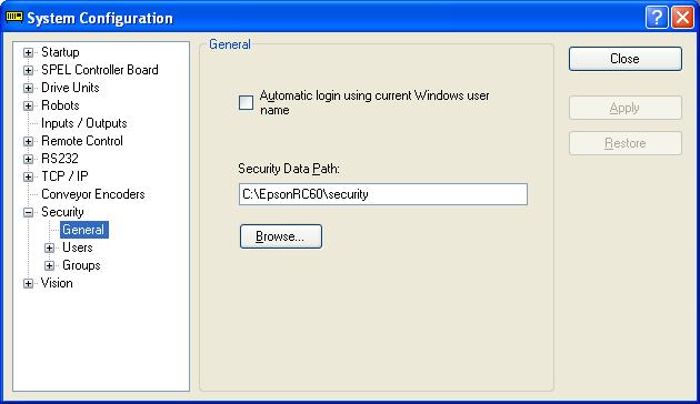 14. Security General Tab This tab allows you to configure the general security settings. It will be disabled if the Security Option is not activated.