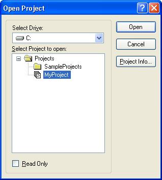 5. The EPSON RC+ 6.0 GUI 5.9.2 Open Command (Project Menu) Use this command to open an EPSON RC+ 6.0 project. When the project is opened, the previous project is closed.