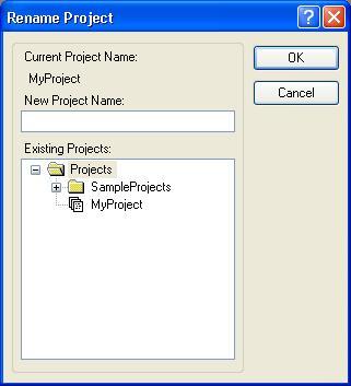 5. The EPSON RC+ 6.0 GUI 5.9.8 Rename Command (Project Menu) This command renames the current project. The project folder and all associated project files are also renamed.