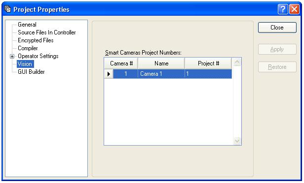 5. The EPSON RC+ 6.0 GUI Project: Properties: Vision The EPSON Smart Camera supports two vision projects simultaneously.
