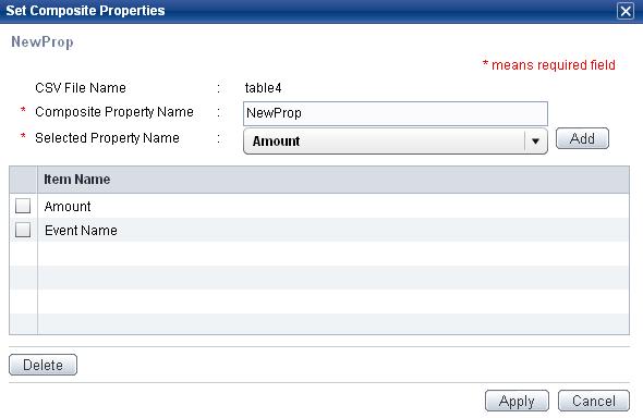 8. Refer to the list of CSV fields to ensure you have added appropriate composite items. 9. Click Apply to create the composite property.