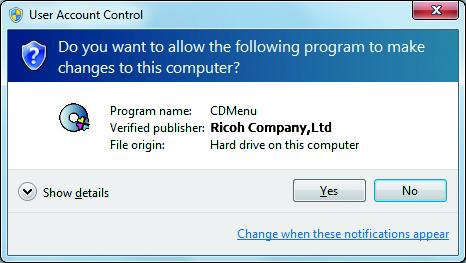 In case the RICOH Software RIP installation menu does not start automatically, double-click CDMenu.exe in the CD-ROM. ReadMe file is displayed. Please read it before installation.
