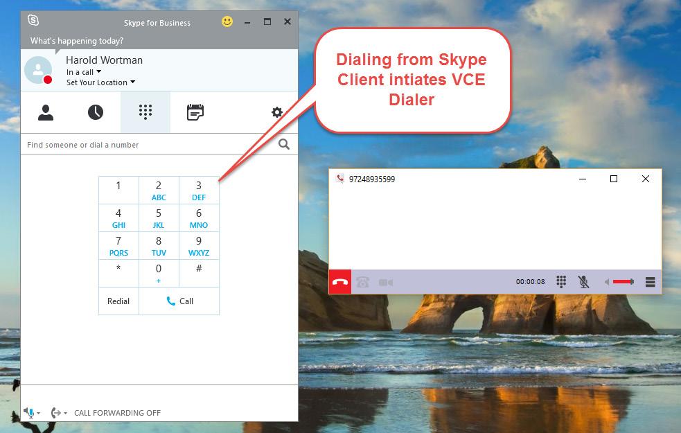 Lync Lync is a VCE Desktop Client with an add-in to the Skype Client that allows for outbound calls generated from