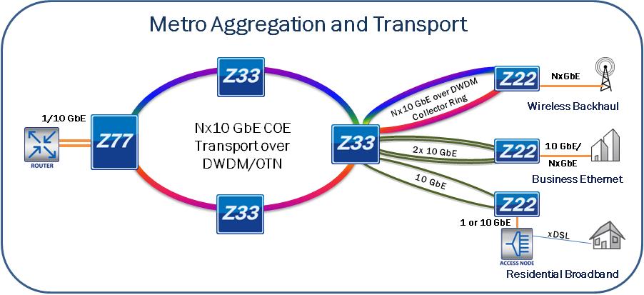 Z22 Application: The Z22 is optimized for applications that extend Carrier Ethernet services and carrier-grade packet transport to the provider edge.