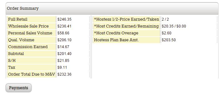 This is the full amount each guest owes. If each Guest/Host total is correct, review the Order Summary at the bottom of the screen: Make sure to use ALL Hostess Credits before submitting the order.